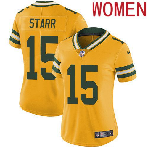Women Green Bay Packers #15 Bart Starr Yellow Nike Vapor Limited NFL Jersey->women nfl jersey->Women Jersey